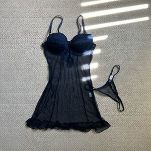 navy blue sheer lingerie set